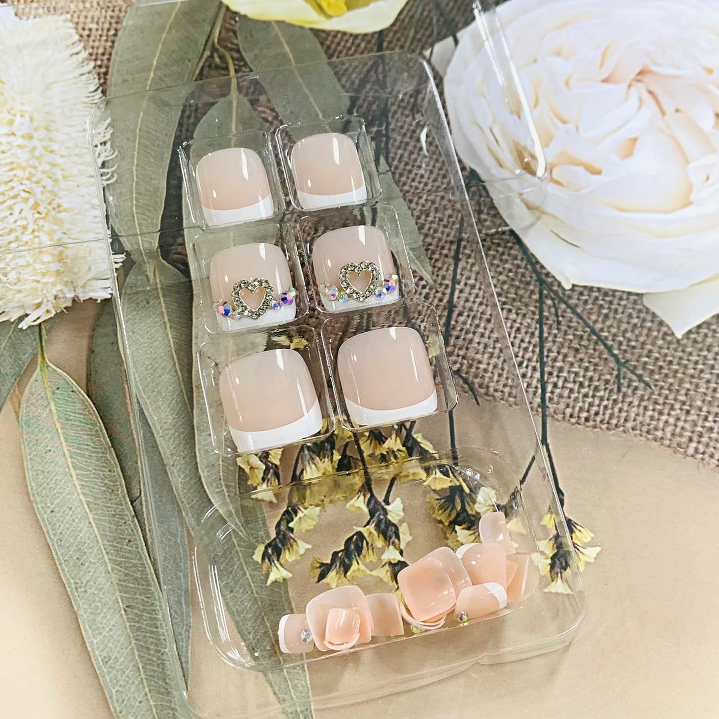FIEONCIY Press on Toenails with Designs Acrylic Fake Nails for Toe Artificial False Nails with Charms Glue on Toe Nails for Spring Summer Stick on Toenails for Women Girls(XB8598)