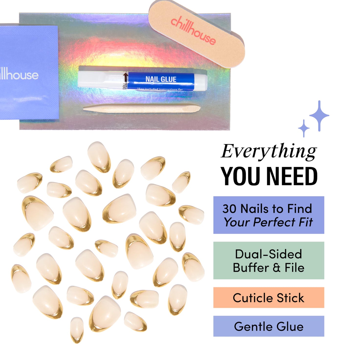 Chillhouse - Chill Tips, French Tip Press On Nails Kit - I'm Worth It (Oval - Short) - 30 Nail Shapes & Sizes - 2 Weeks of Wear - Customizable Fit - French Manicure Kit, Women Owned, Beauty, Self Care