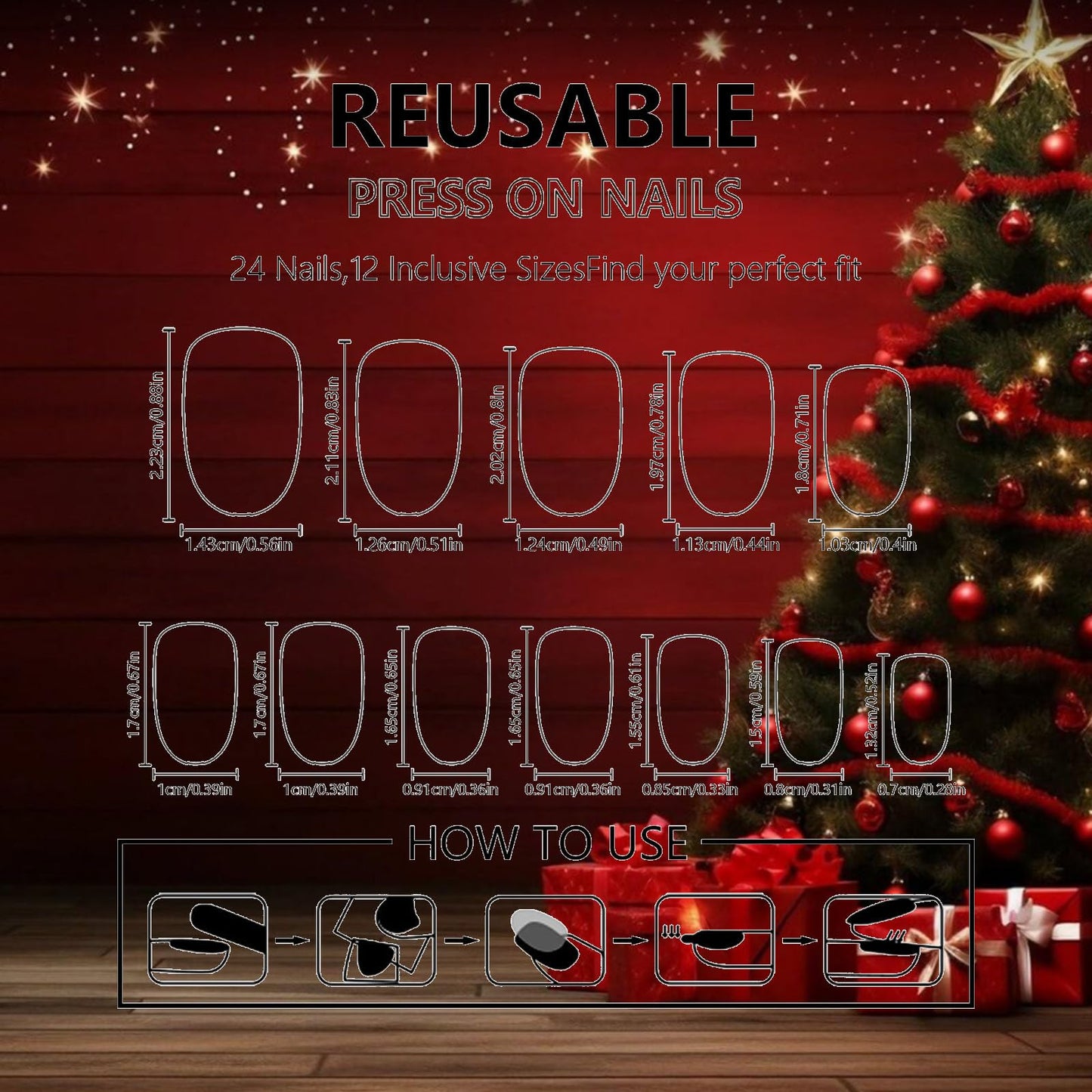 Christmas Press on Nails Xmas Stocking Gel Glue on Nail 24Pcs Snowflake Medium Almond False Nails Glossy Green Christmas Tree Acrylic Fake Nail Elk Stick on Fingernails for Women Xmas Gift