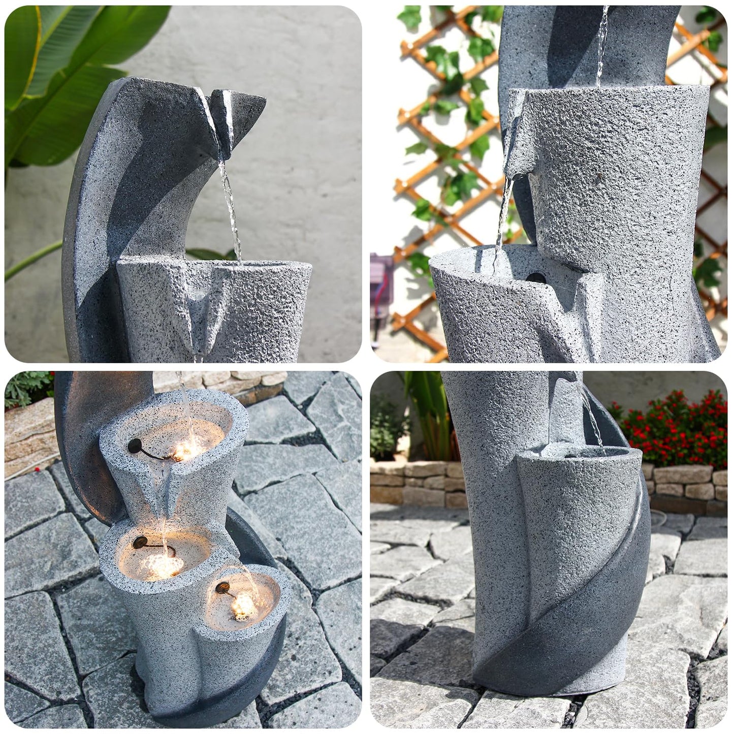 YZM Waterfall Fountain Outdoor Fountains Garden Simple Column S-Shaped Indoor Water Features Outdoor Patio Deck Yard Balconies Home Pool Office Decor 35.43 Inch Resin