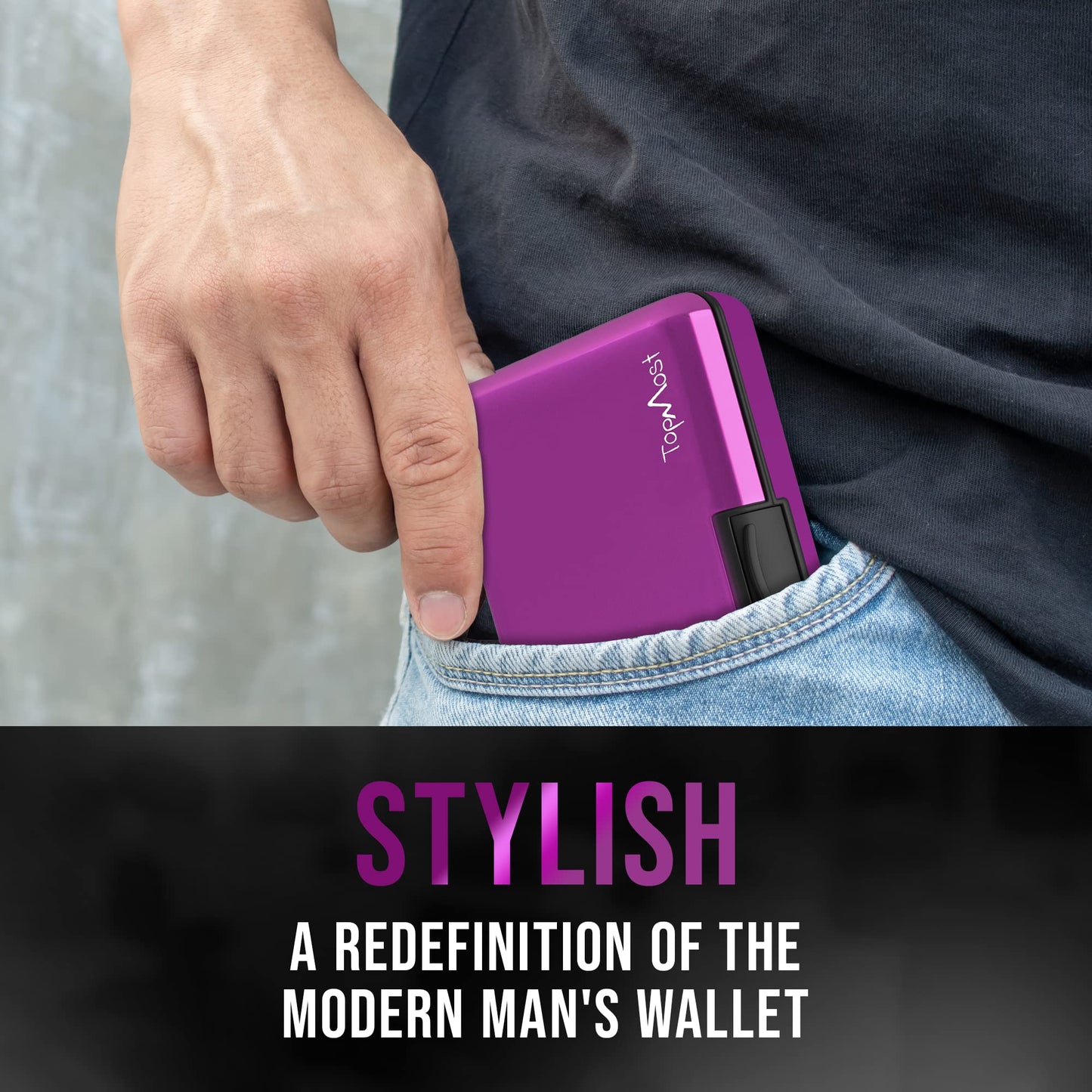 TopMost Aluminum Wallet, Card Case Wallet, Metal RFID Credit Card Holder for Men & Women, 6 Cotton Slots for 10-12 Cards And Bills, Rfd Protective (Purple)