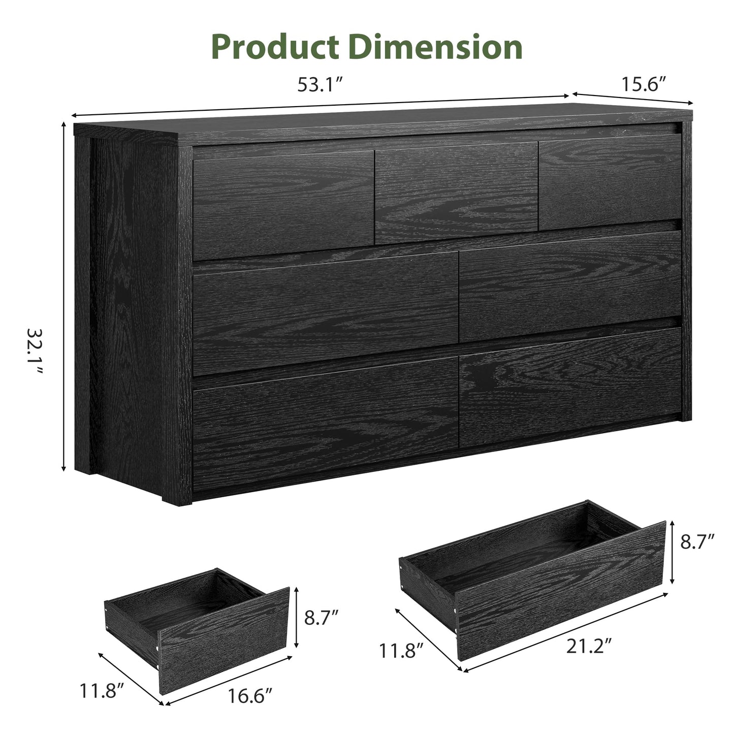 GarveeHome 7 Drawer Dresser for Bedroom, Wide Modern Chest of Drawers, Large Wood Dresser Wooden Storage Organizer for Living Room, Hallway Entryway