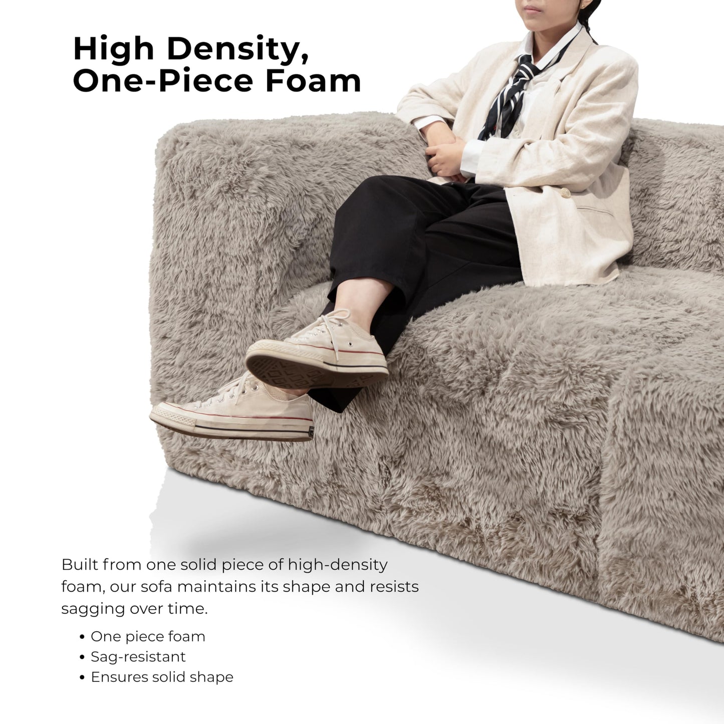 Furniture of America Havyn Modern Faux Fur 1-Seater Modular Armless Foam Sofa Chair with Deep Seat, Compressed Couch in a Box, No Assembly Required, for Living Room and Office, Black