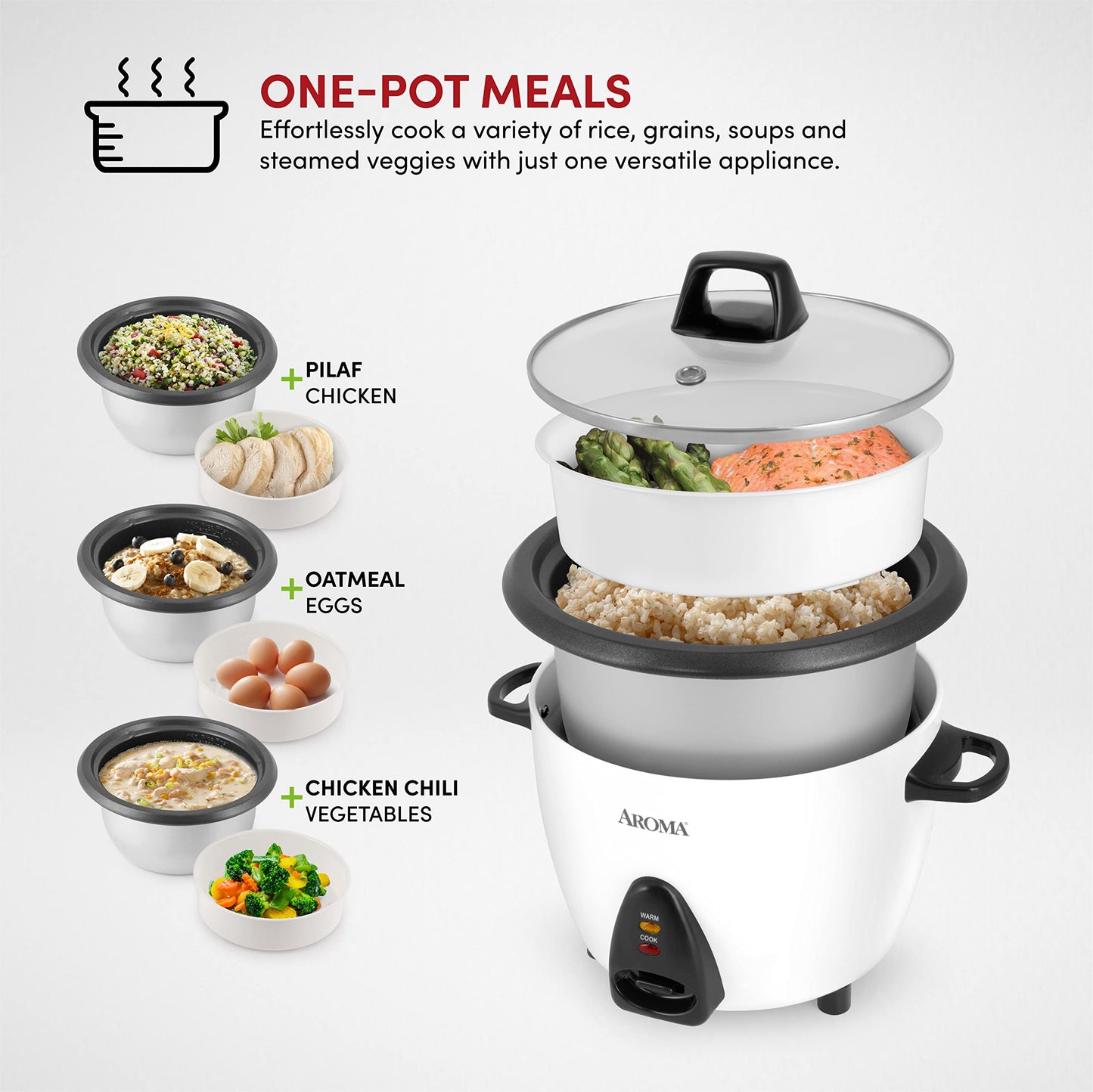 Aroma Housewares Commercial Rice Cooker and Food Steamer Bundle (ARC-1033E + ARC-360-NGP)