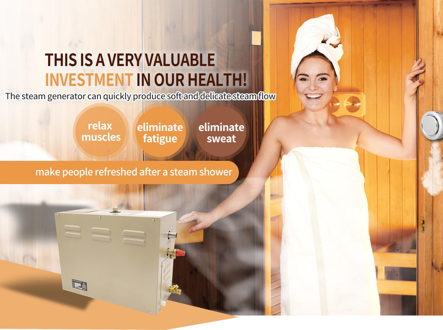 JJFFTAO,Steam shower generator,18kw Household-Commercial,Steam shower generator kit,with self-draining system,Temperature adjustable 95-131°F,Applicable space 560～735ft3