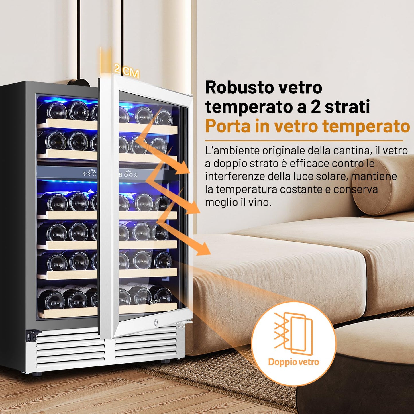 AAOBOSI 46 Bottles Wine Fridge, 24 Inch Wine Cooler with Dual Zone, Freestanding and Built-in Wine Refrigerator with Blue LED Light and Adjustable Shelves