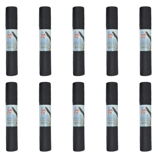 Hello Fit 10-Pack Yoga Mat, 68" x 24" Non Slip Exercise Mat, 4mm Thick Gym Mat for Fitness and Stretching, Bulk Non Toxic Yoga Mats for Schools and Studios, Black