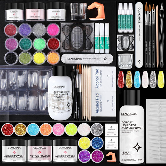 Glamonade Nail Kit Acrylic Set: Professional Nail Kit with everything for Beginners Acrylic Powder Kit Art Tool Women Salon