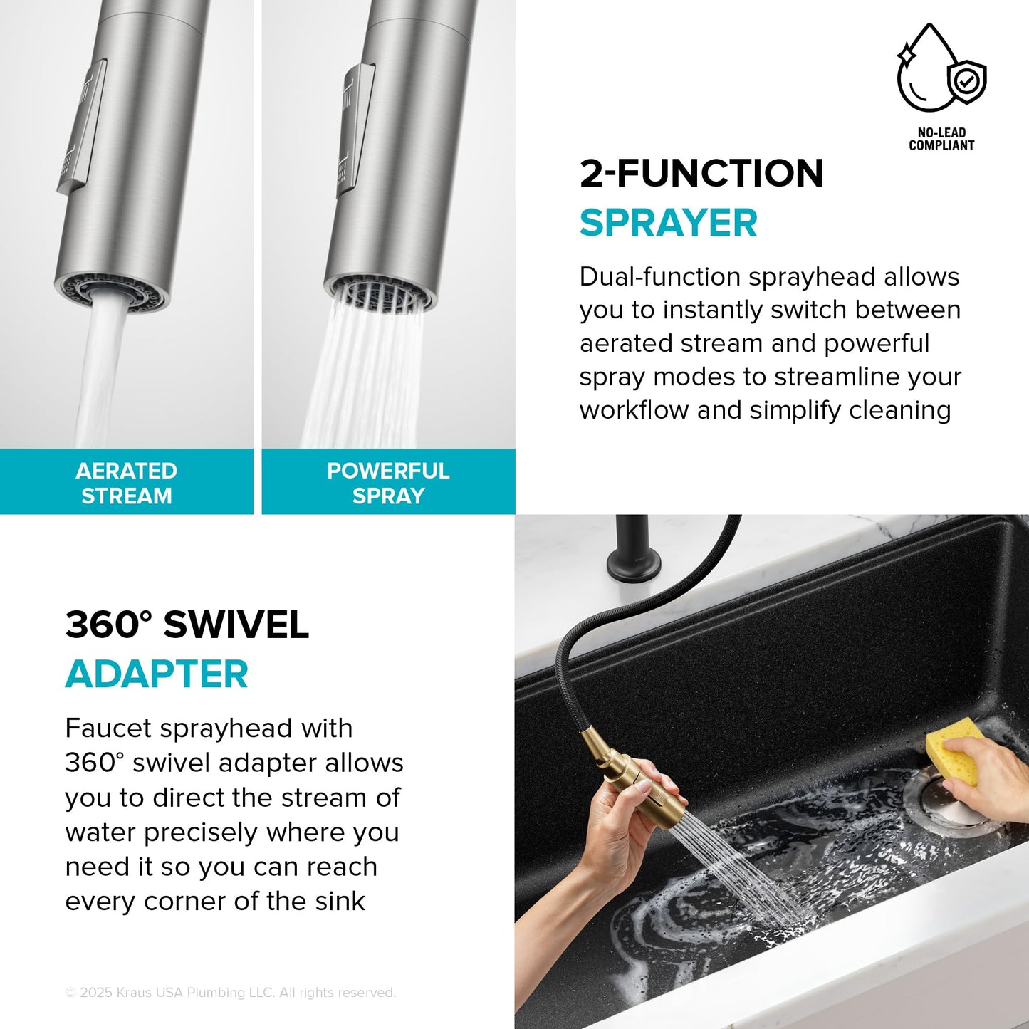 KRAUS Vetra 2-Function Single Handle Pull Down Kitchen Faucet in Spot-Free Stainless Steel, KPF-2850SFS