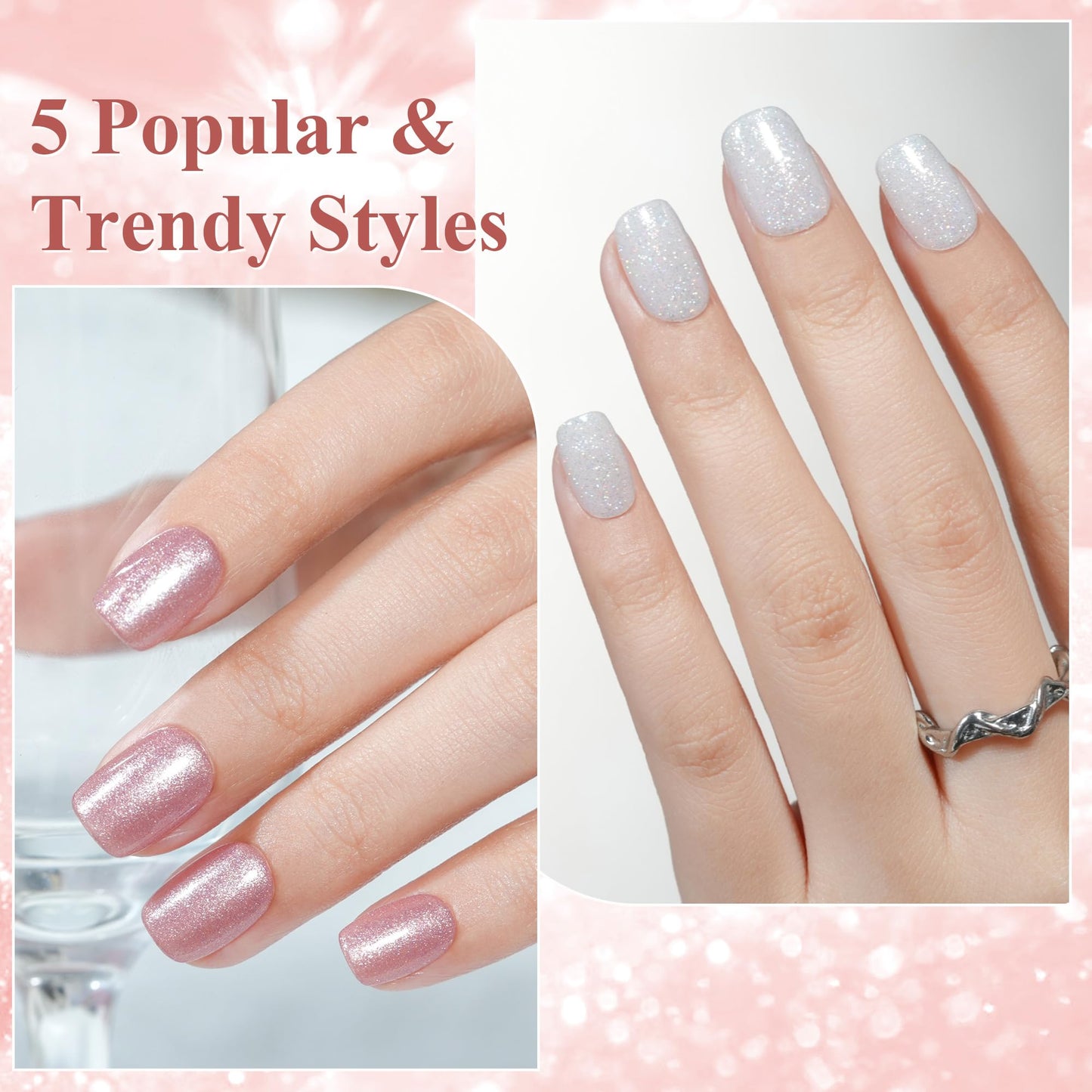 Press on Nails Short 5 Styles, Jofay Fashion 160Pcs Valentines Nails Red Press on Nails, Square Glitter Fake Nails with Designs, Reusable Glossy Acrylic False Nails Glue on for Women 16 Sizes