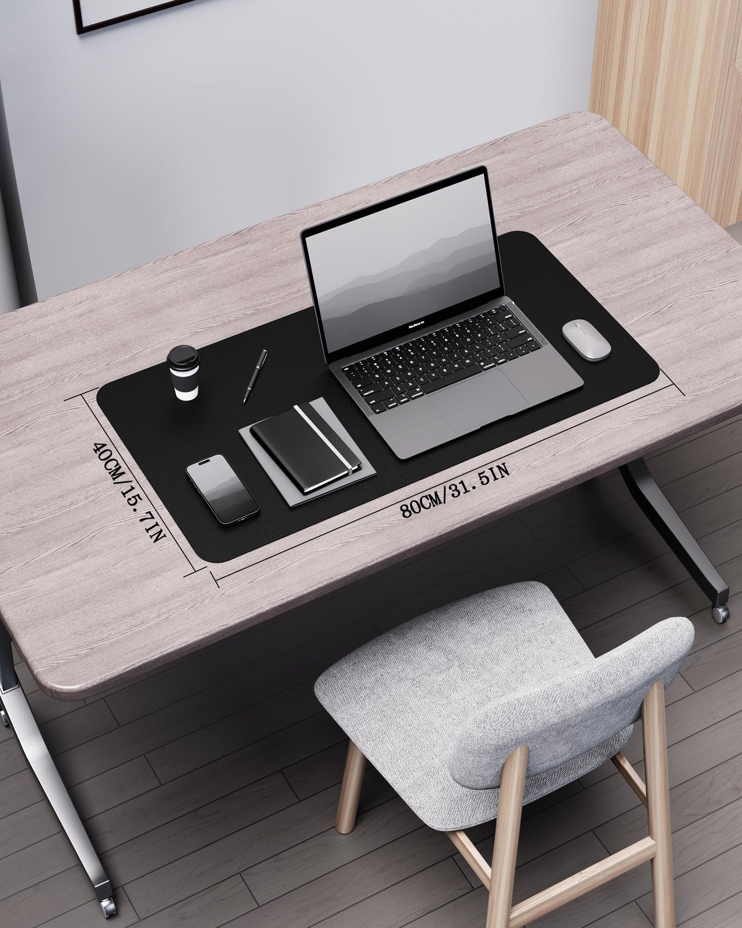 YSAGi Double-Sided Desk Pad, 31.5"x15.7"Leather Desk Mat, Eco Cork Desk Pad Protector,Large Mouse Pad,Waterproof Desk Blotter for Office/Home(Black)