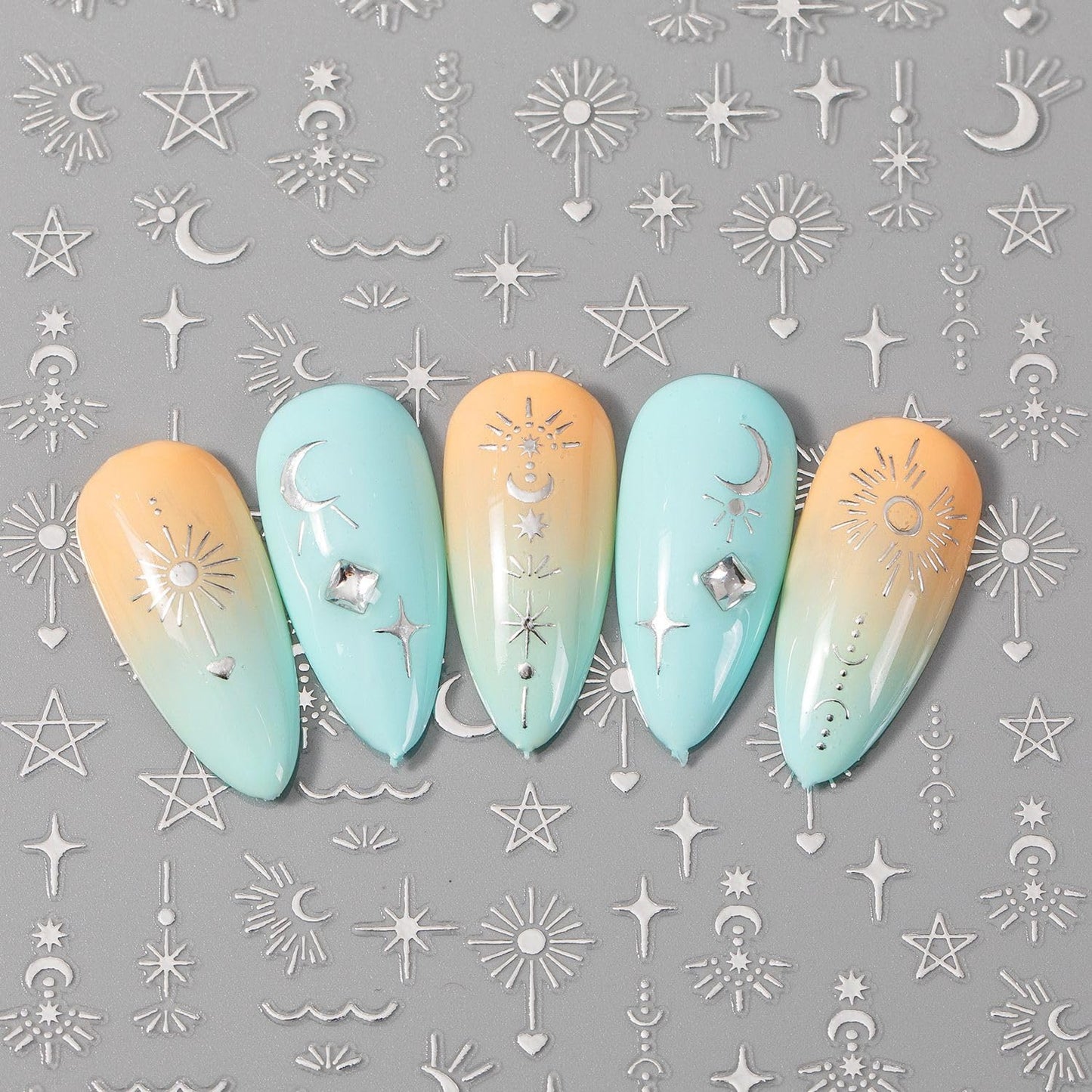 Gold and Silver Nail Stickers Star Moon Sun Nail Decals Celestial Galaxy Design Self Adhesive Nail Art Stickers for Women Nails Art Supplies Decoration 4 Sheets WYFHDT