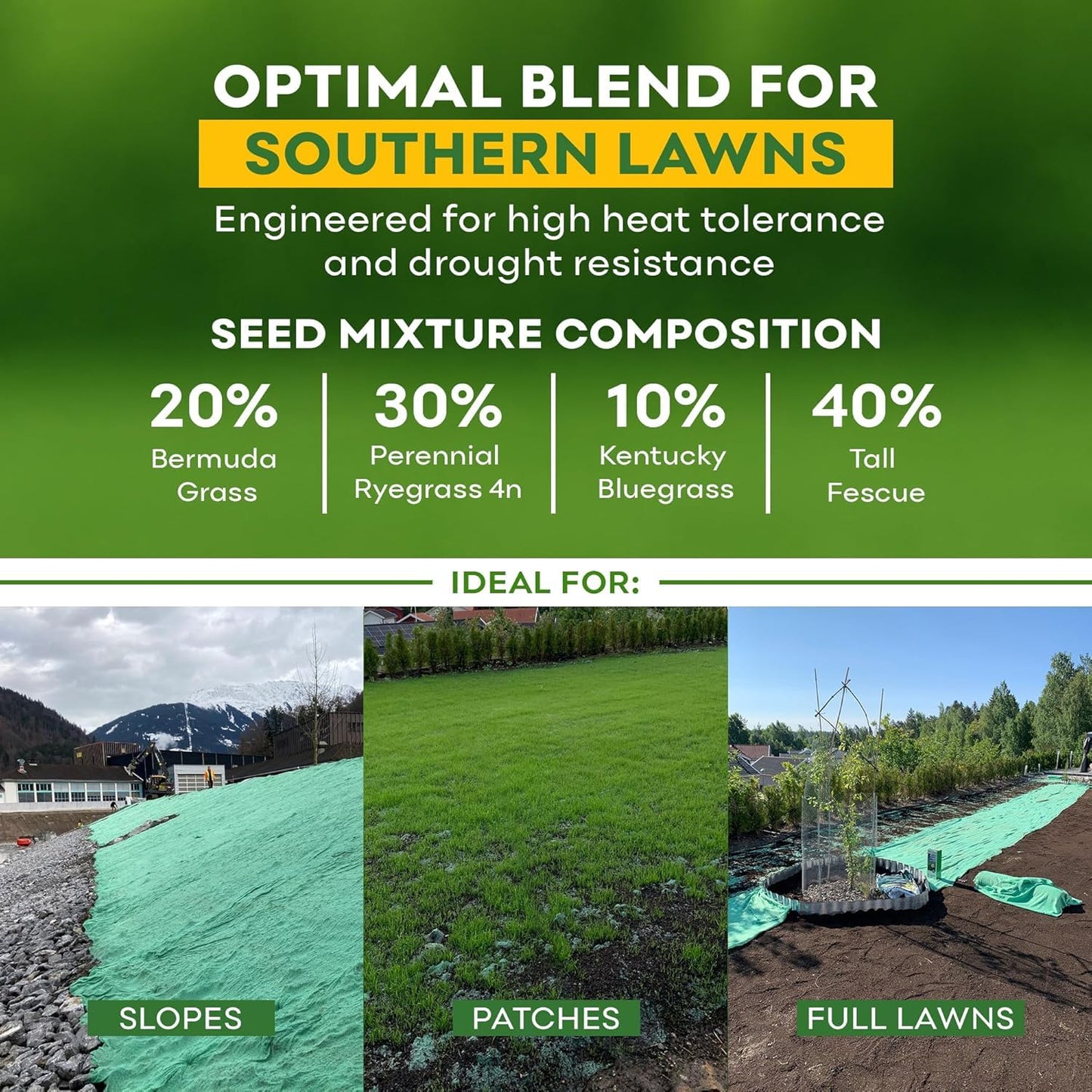 Petramax ReadyRoll Biodegradable Bermuda Grass Seed Mat for Southern Lawn 54 Sq ft. 3-in-1 Grass Seed Rolls w/Mulch & Fertilizer - Perennial Rye, Tall Fescue Blend - Heat Tolerant Lawn Repair Patch