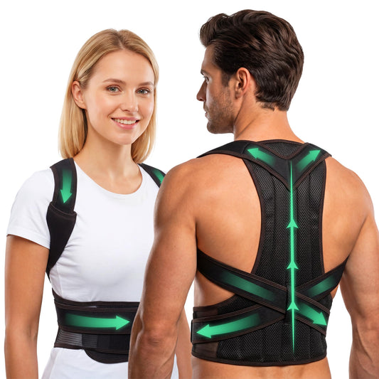 SUKHDA Adjustable Posture Corrector Back Brace for Men & Women – Upper Back & Shoulder Support Breathable Design with Removable Under-Arm Sweat Pads, Discreet Fit. (Black, X-Large)