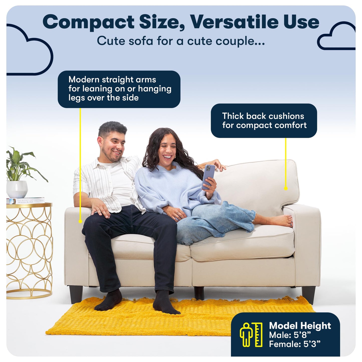 Serta Palisades 61" Track Arm Sofa, Easy Care Polyester, Soft Pillow Back, Pocket Coil Seat Cushions, Removable Covers, Loveseat or Couch for Small Spaces, Living Rooms or Bedrooms, Gray