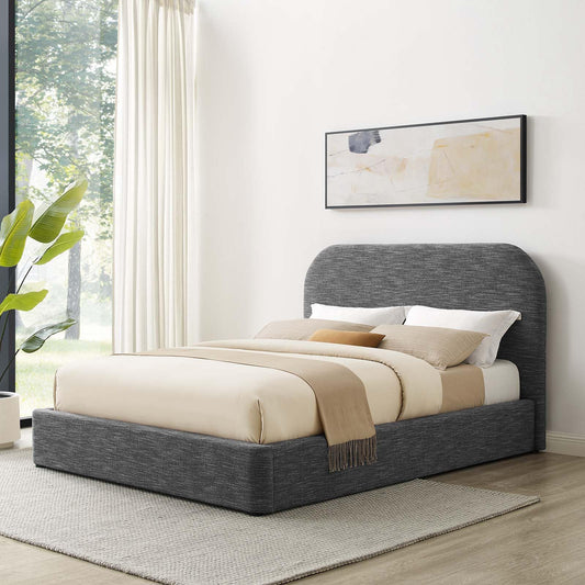 Modway Keynote Modern Queen Bed Frame with Curve Shaped Headboard in Heathered Weave Slate, Woven Heathered Fabric Upholstery, Queen Size Platform Bed, Soft Cloud Bed Frame, No Box Spring Needed