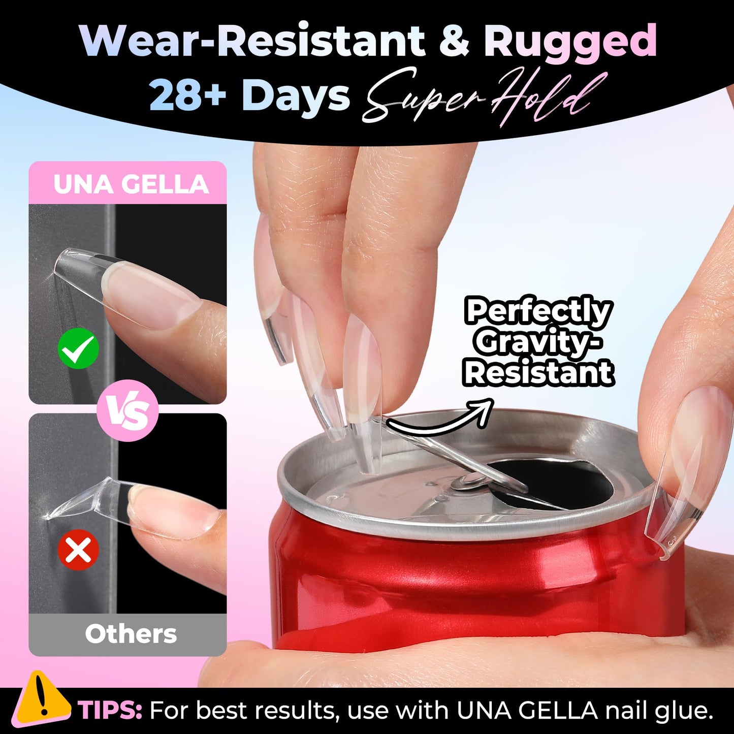 UNA GELLA Coffin Gel Nail Tips Medium 15 Sizes 300PCS Pre-Etched Clear Fake Nail Tips Easy DIY Salon Medium Coffin Press On Nails Snug Fit Full False Acrylic Tips Extensions Long-Lasting Hold
