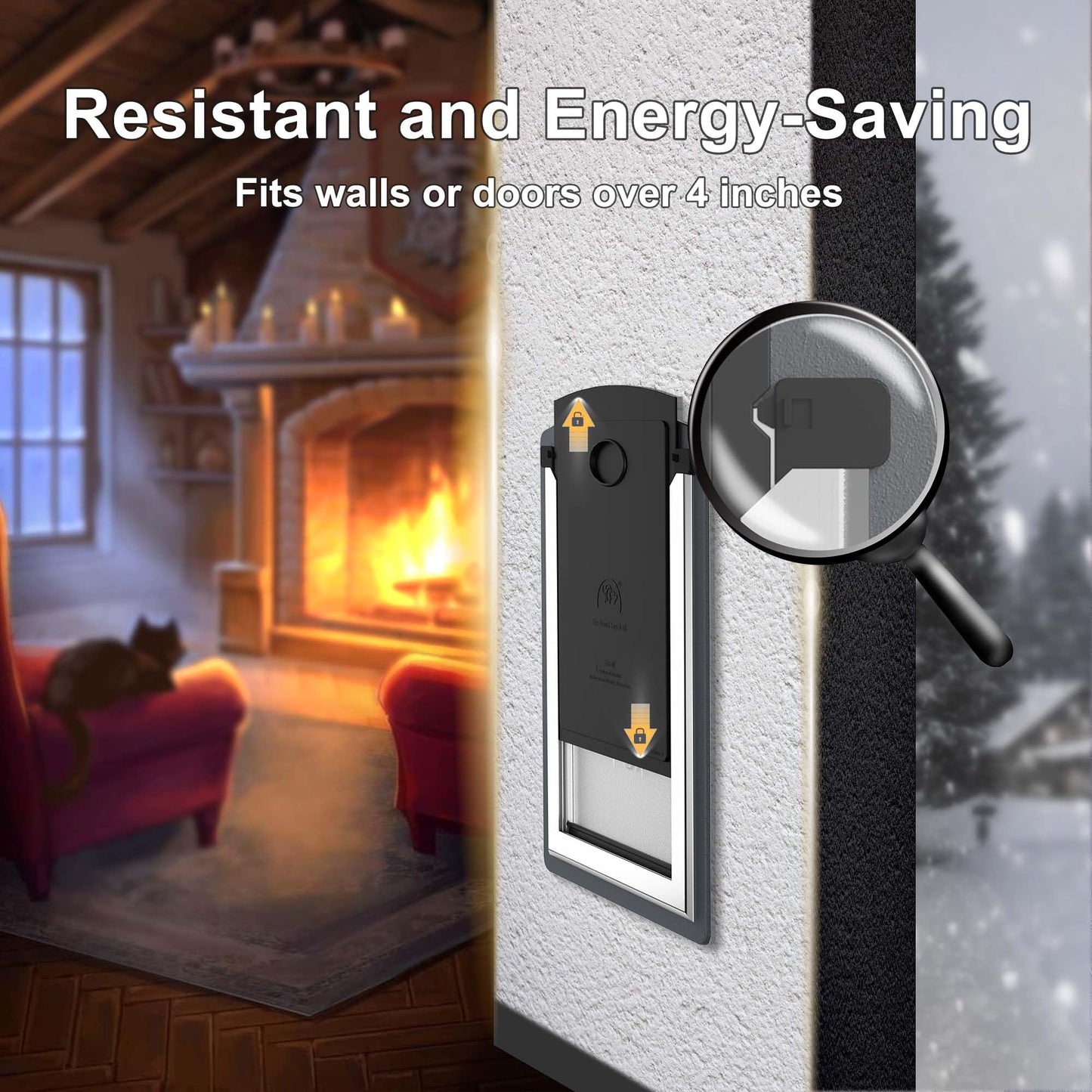 FreeStanding Dog Door for Wall, Steel Frame Doggy Door with Telescoping Tunnel, Double Magnetic Flaps and Double Security Lock Panels, Dog Door for Exterior and Interior Wall, Up to 40lbs, Smoky Gray