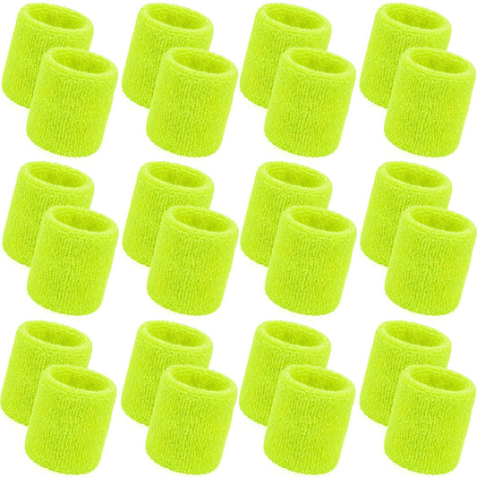 Bememo 24 Pcs Wrist Sweatbands Bulk Sports Wrist Bands for Men Women Breathable Athletic Tennis Wristbands Stretchy Absorbent Cotton Terry for Basketball, Baseball, Gym, Working Out(Neon Yellow)