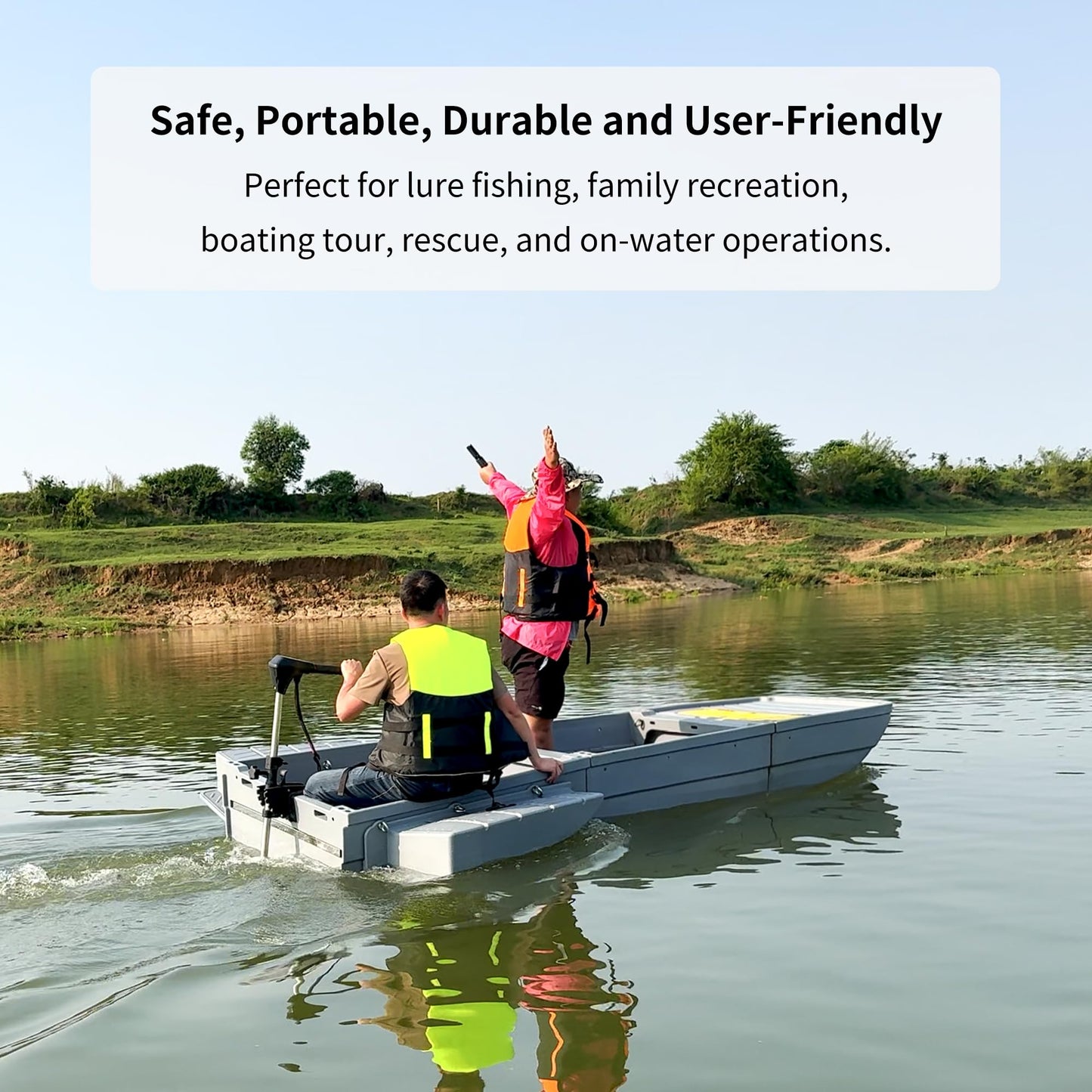 Artigree Fishing Boat, Folding Pontoon Boat, Fits in SUV Trunk - Portable Modular Kayak, Seats 4-6, Motor-Ready, Sturdier Than Inflatable Boats - Ideal for Lure Fishing, Rowing, Travel (Pro, Gray)