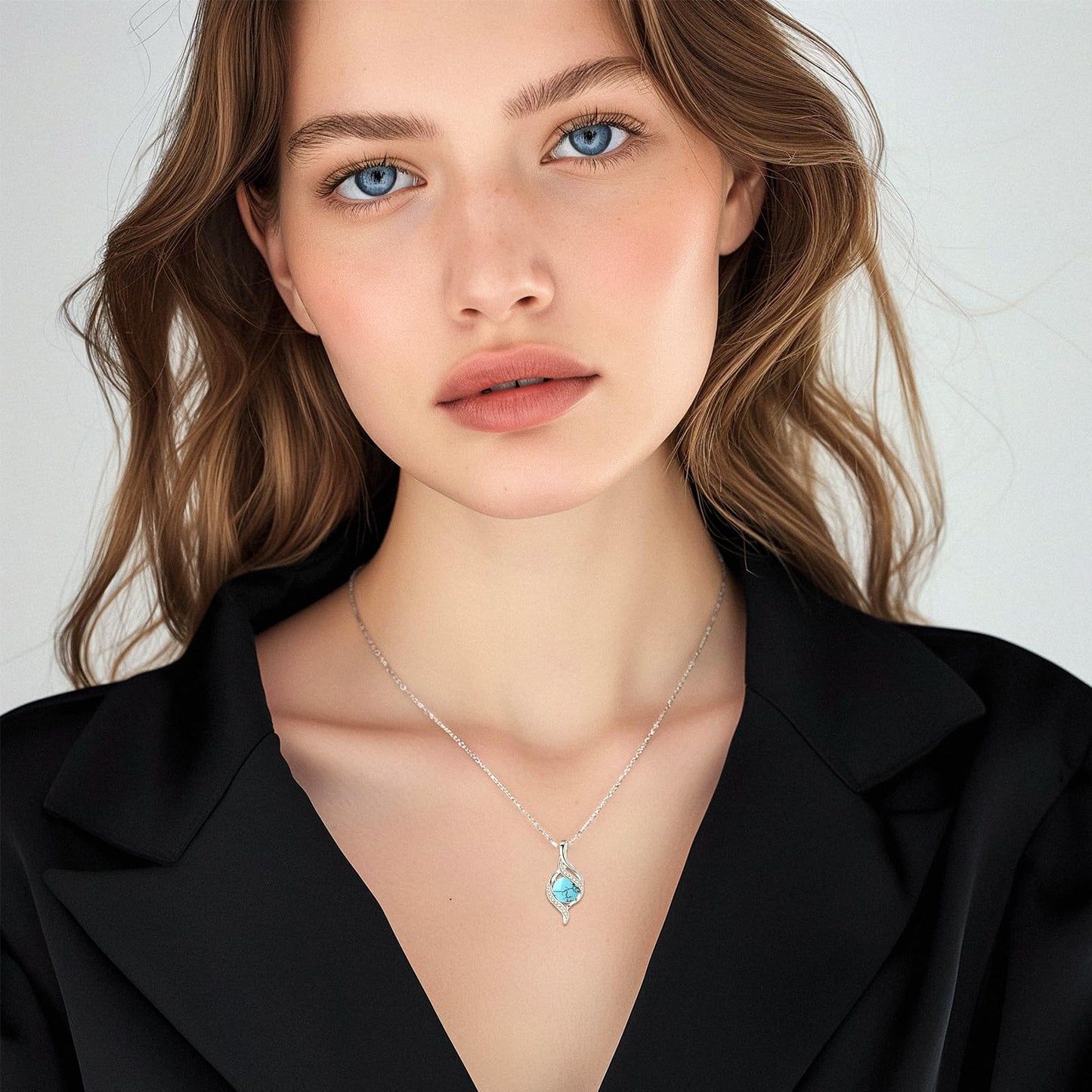 FANCIME December Birthstone Necklace for Women Round Turquoise Necklace S925 Sterling Silver full Love Birthday Gifts for Mom Women, 16"+2" Inches
