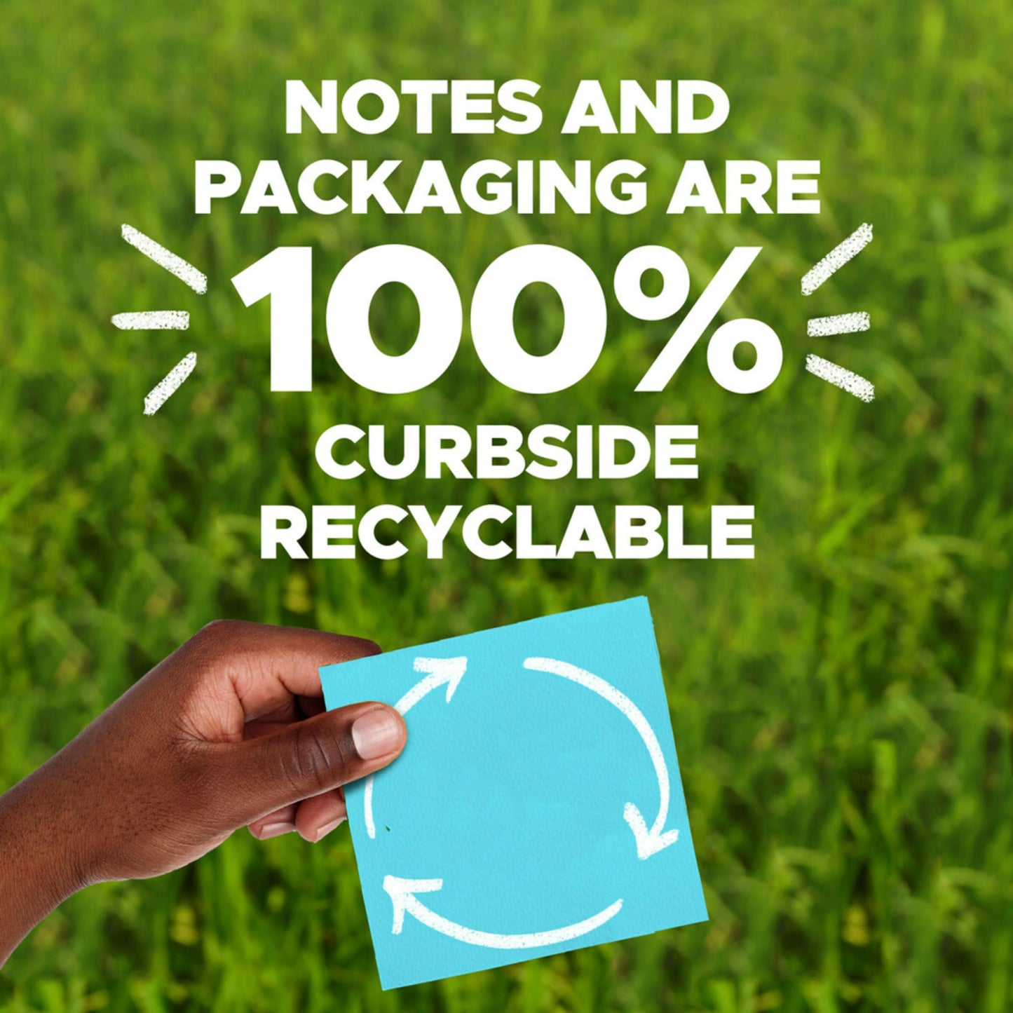 Post-it 100% Recycled Paper Super Sticky Notes, Lined, 4 in. x 4 in., 6 Pads, 70 Sheets per Pad, Oasis Collection, School Supplies and Office Products