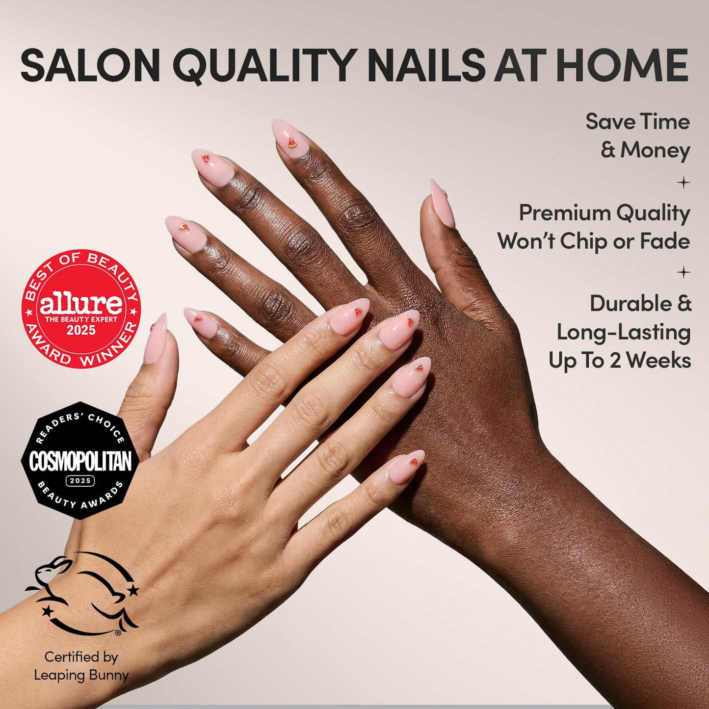 Glamnetic Press-On Nails Bundle - Happy Hour Duo | 2 Short Oval & Almond Fake Nails with Playful Drink-Inspired Accents | Glossy Cafe-Inspired Designs | Durable, Salon-Quality Nail Kits