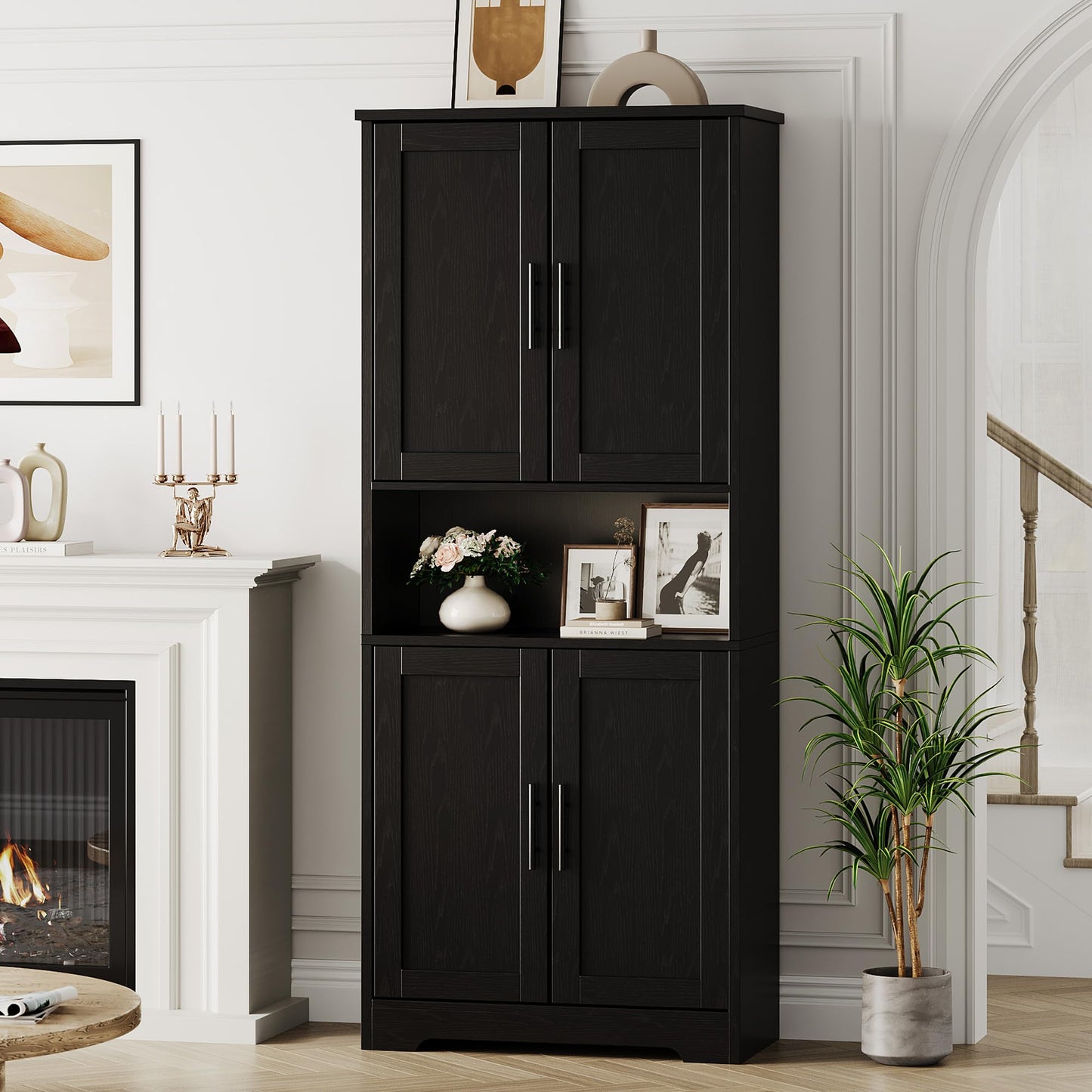 GarveeHome 70in Tall Kitchen Pantry Cabinet, Storage Cabinet with Doors and Adjustable Shelves, Freestanding Cupboard for Living Room, Dining Room, Bathroom, Black