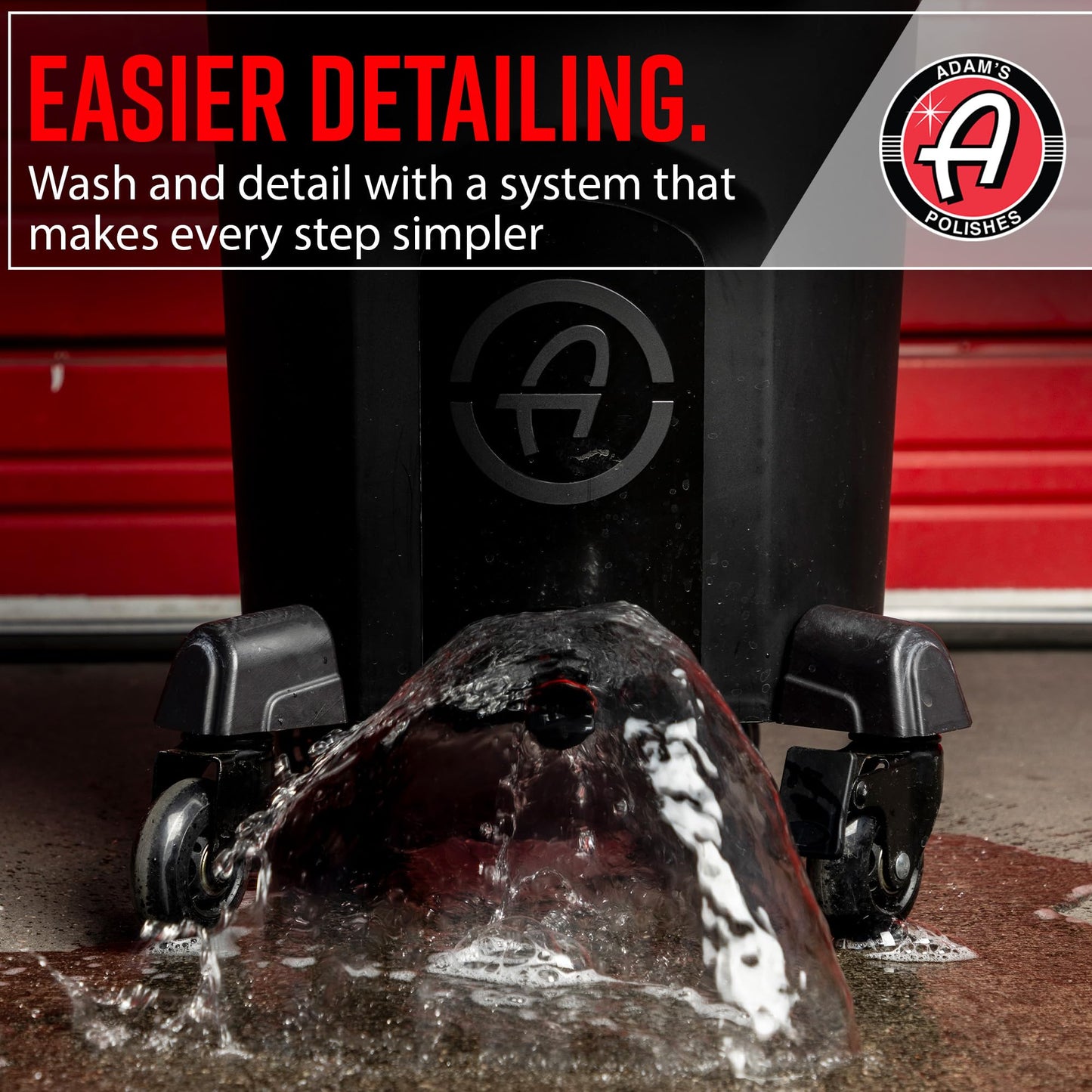 Adam's Complete Premium Detailing Bucket - Car Wash Bucket with Grit Guard, Seat Pad, Organization Rack, Drain Plug, 2 Locking Wheels | Innovative Detail 5 Gallon Bucket Kit System