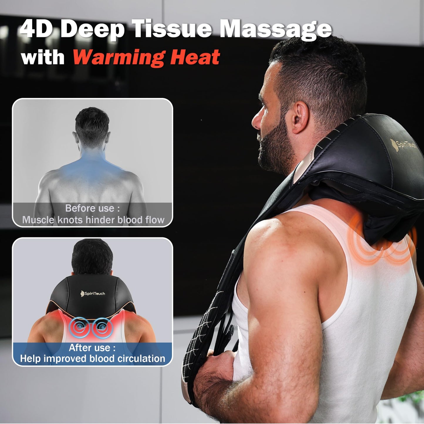 SpiriTouch Pro Shiatsu Neck Massager with Heat,4D Heated Neck and Shoulder Massager,Neck Massager for Pain Relief Deep Tissue,Shoulder Massager with Heat, Kneading Massager Machine for Pain Relief