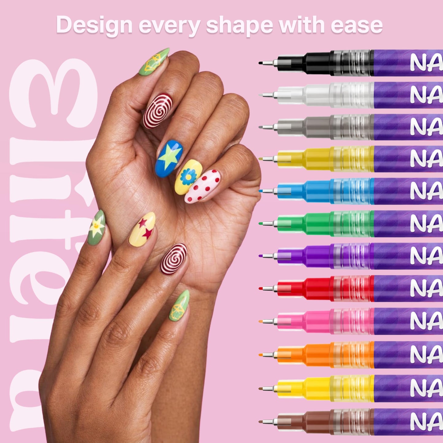 ELIFERA Nail Art Pens for DIY Nail Design – Nail Polish Pens & Nail Art Markers Kit with Easy Control, Compatible with Nail Brushes for Beginners and Professionals