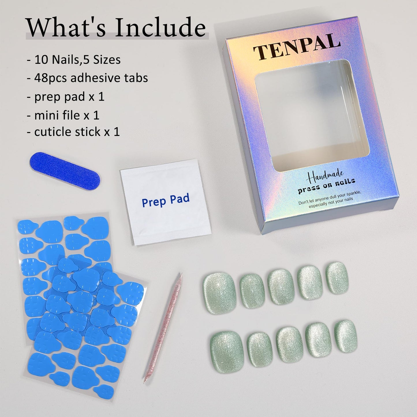 TENPAL Handmade Press On Nails Cat Eye, 10Pcs Short Square(S)