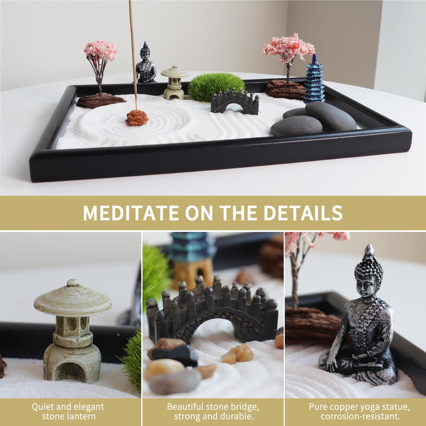 SUMWE Zen Garden for Desk Mini Japanese Desktop Sand Office Miniature Zen Garden Box with Kit 11.8 X 7.9 in