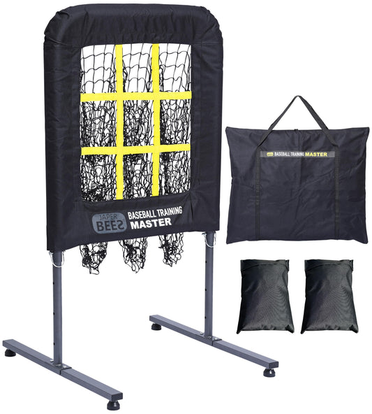 JAPER BEES Baseball Pitching Net with Strike Zone, 9 Hole Pitching Net Target, Portable Softball Pitcher Training Equipment Height Adjustable with Carrying Bag
