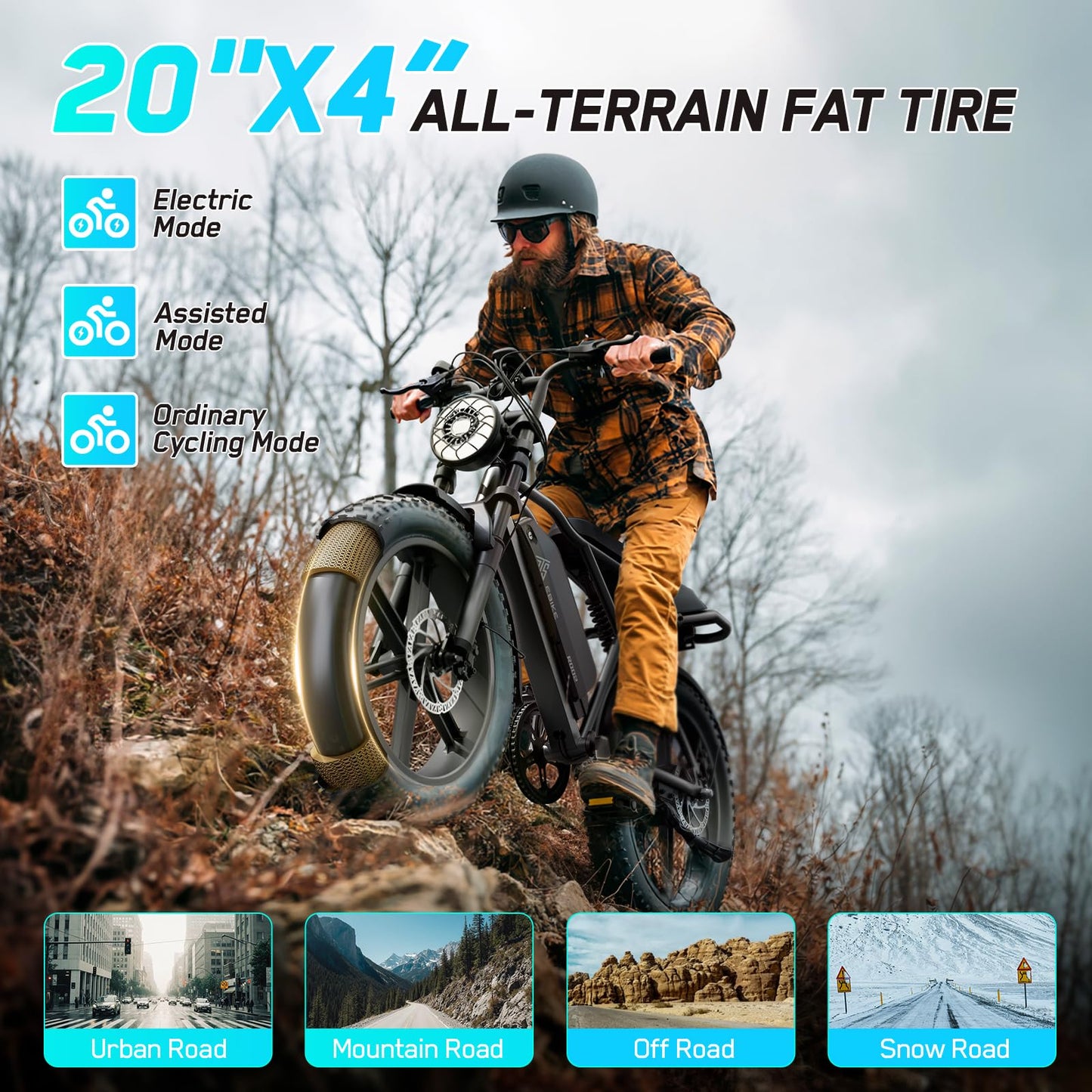 TST Electric Bike for Adults, 1500W Peak Brushless Motor 28 MPH 100 Miles Fat Tire E Bike with 48V 15Ah Removable Battery 20" Electric Bike Hydraulic Suspension and Rear Seat UL 2849 Certified