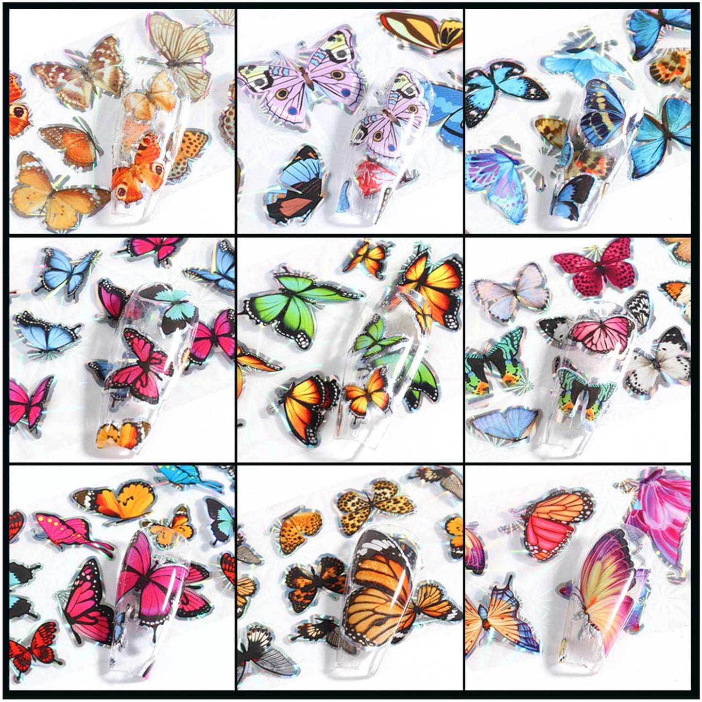 Holographic Nail Foil Transfer Stickers Decals, Butterfly Nail Foils Polish Sticker, Laser Glitter Big Butterflies Nail Art Design Supplies for Nail Transfer Glue Polish, Women Nail Film Decorations
