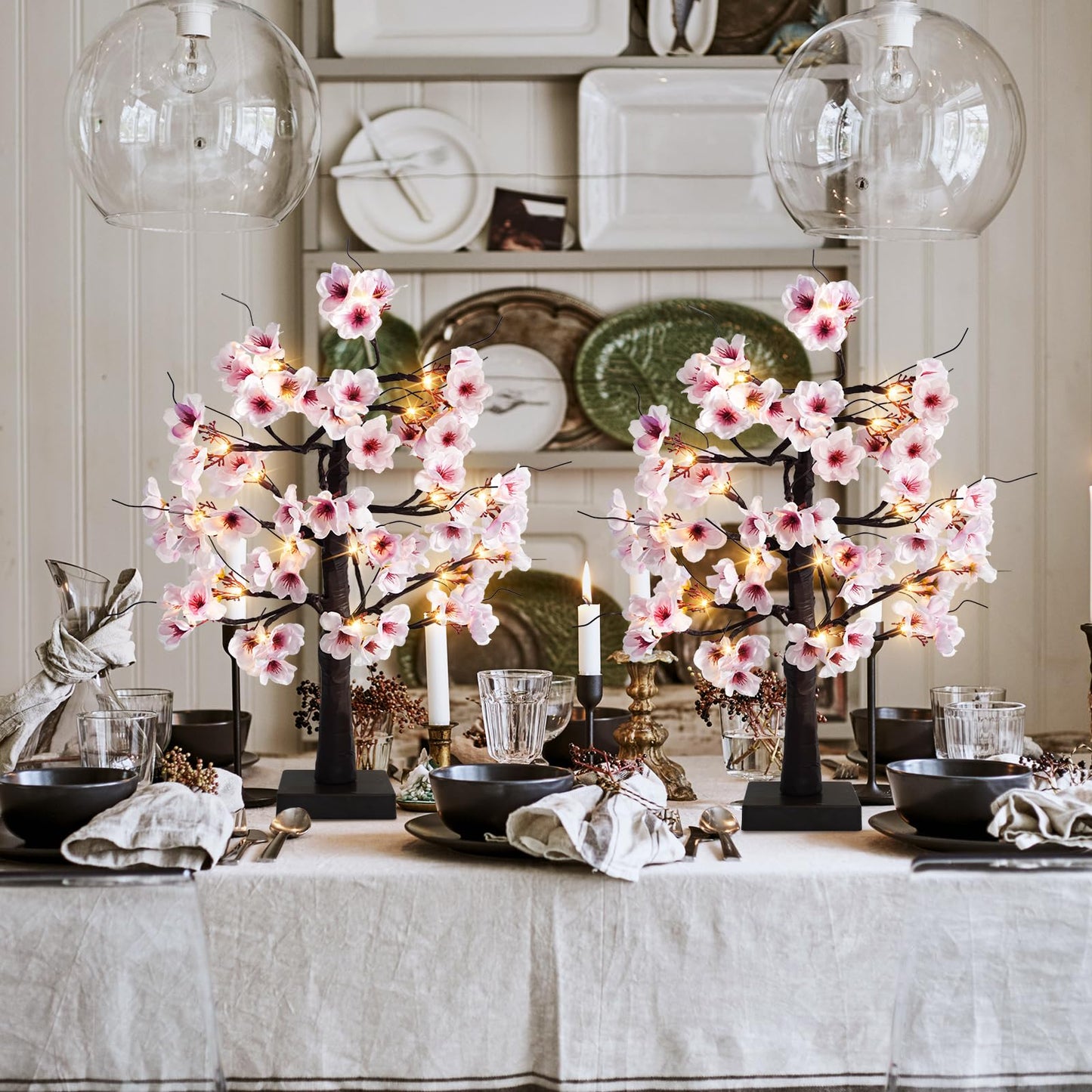 Uieke 24IN Lighted Cherry Blossom Tree 24 Warm White LED Tabletop Artifical Bonsai Tree with Timer Battery Operated for Wedding Party Spring Christmas Home Indoor Japanese Room Decor