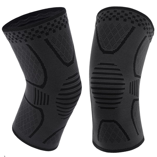 Double Couple 2 Pack Copper Knee Brace Knee Compression Sleeve Support for Men Women Knee Pain Working Out Running Sport Arthritis(Black&Dark Grey,Medium)