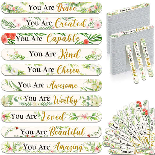 Therwen 50 Pcs Mothers Day Gifts Bulk Floral Christian Nail File Small Mom Women Church Gift Bulk Double Sided Emery Board Nail File Tool for Mother's Supply(Green Leaves Inspirational)