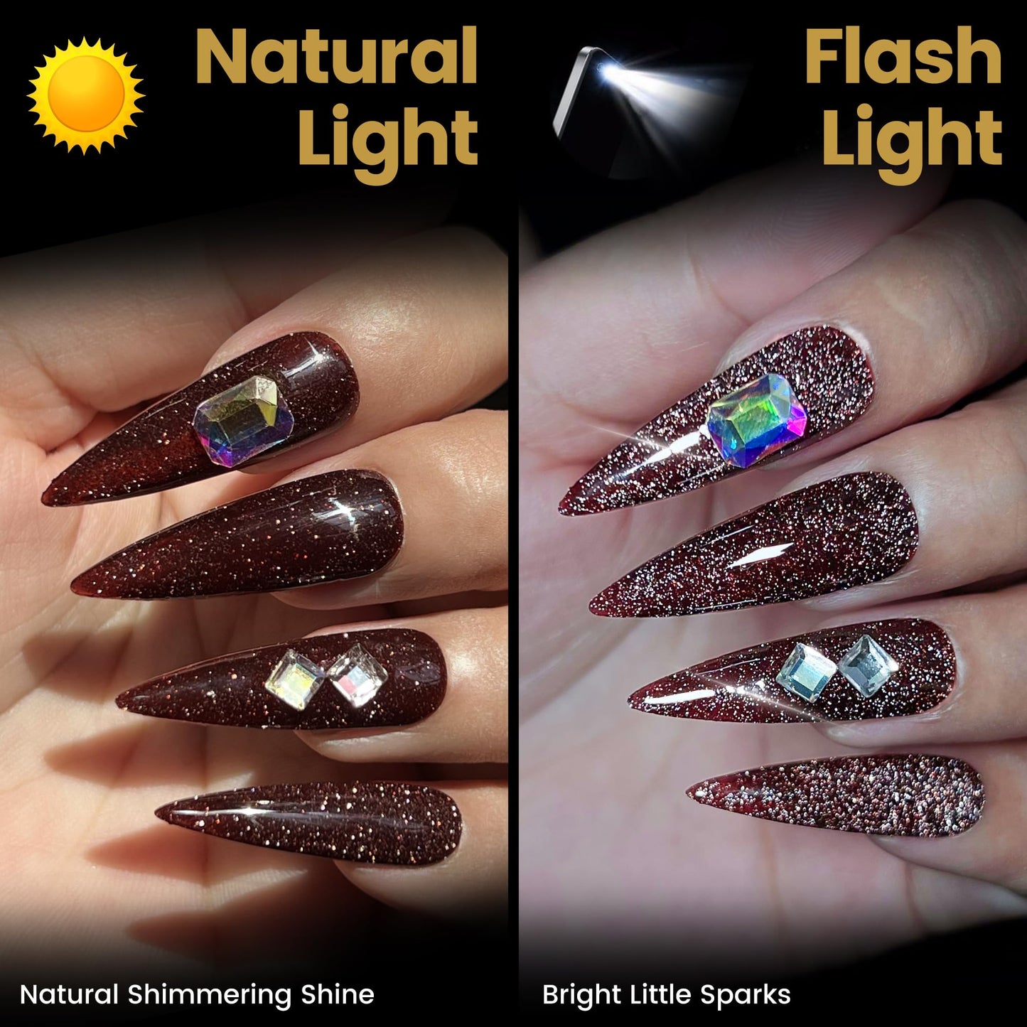 YTD Likomey Reflective Glitter Gel Nail Polish Set,Flash 6 Colors with Base and Top Coat Kit,Summer Brown Gold Red Green Purple Diamond Sparkle Manicure UV Color Nail Varnish,8 Pcs 7.5 ml