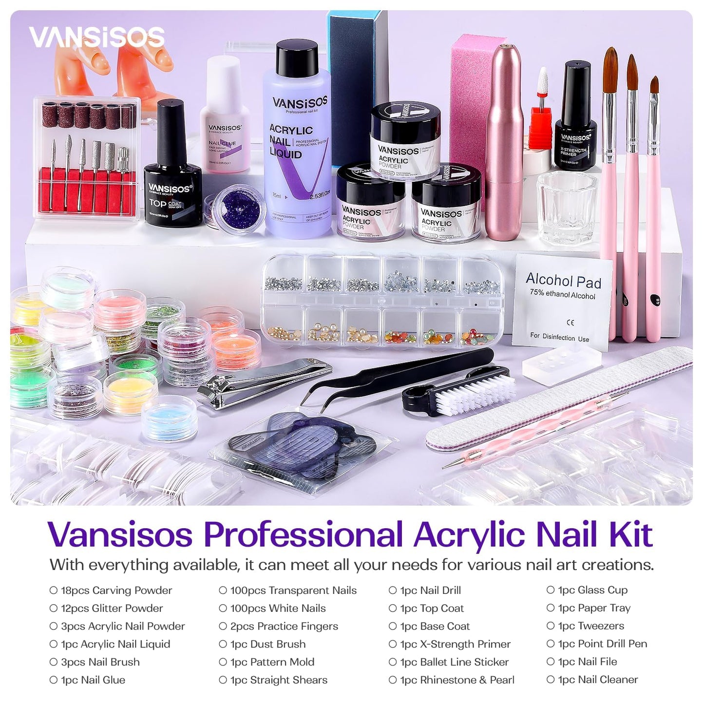 Acrylic Nail Kit for Beginners with Everything: Professional Nail Kit with Drill and Acrylic Powder Liquid Set Decoration Supplies Manicure DIY Salon Women Christmas Gift