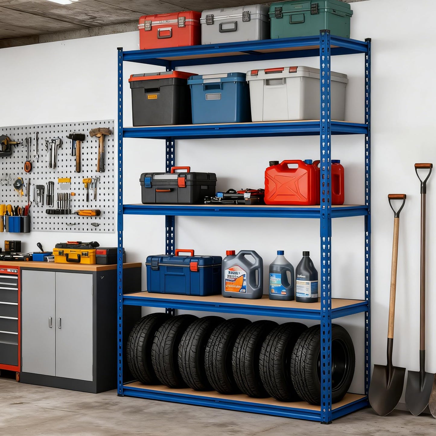Garvee 5 Tier Garage Shelving Unit, 2500 LB Capacity, 48x18 in Heavy Duty Adjustable Steel Storage Shelves, Freestanding Storage Racks for Basement Warehouse Shop