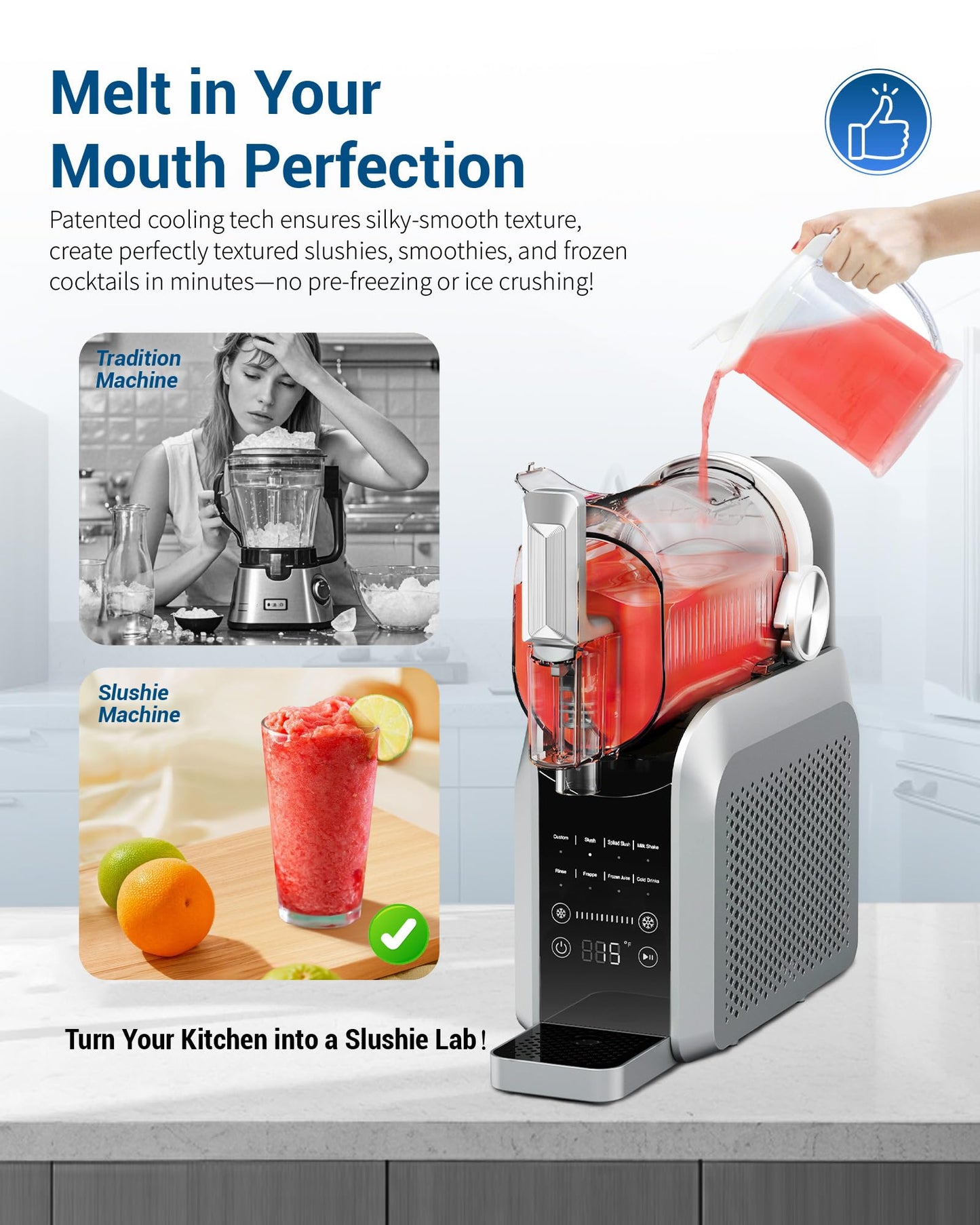 Slushie Machine, No Ice Needed, 88 oz Slushie Machine for Home with Dust Cover, Professional Frozen Drink Maker, 7 Preset Programs+Rinse, Frozen Margaritas, Frappés, Milkshake, and More