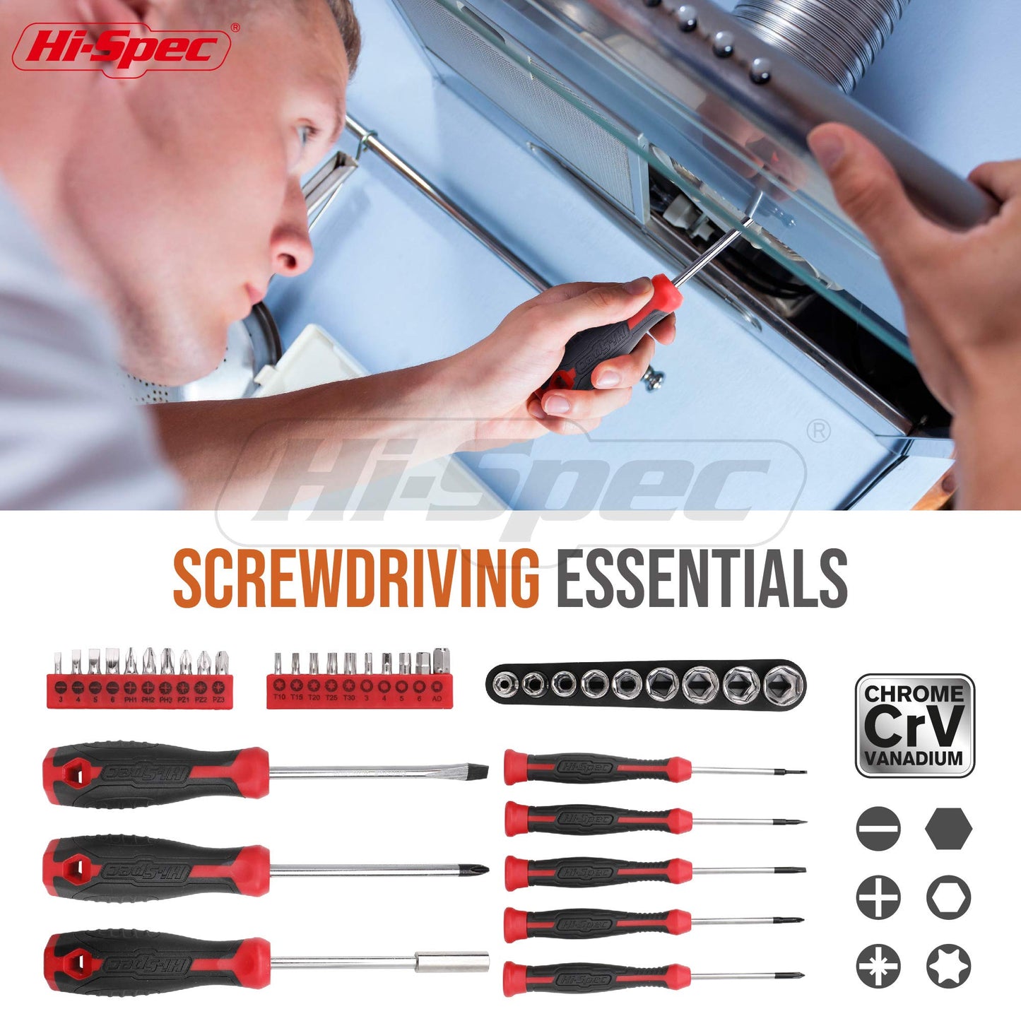 Hi-Spec 54pc Red Household Tool Kit – Essential DIY Hand Tool Set with Toolbox for Home, Garage, Office, Basic Repairs, First Apartment, New Home & Everyday Home Improvement