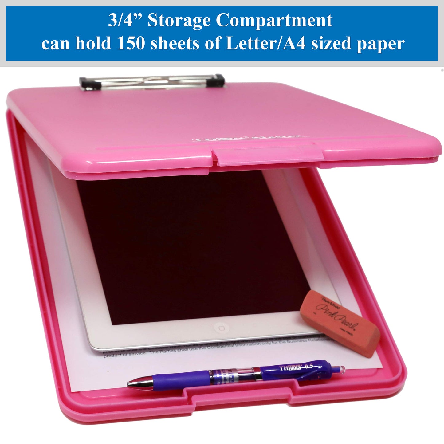Think2Master Pink Plastic Storage Clipboard. | 25% Heavier & 25% Sturdier| Heavy Duty and Won’t Flex or Bend Like Other Brands (Compare The Weight). Storage Compartment Holds 150 Letter Sized Paper.