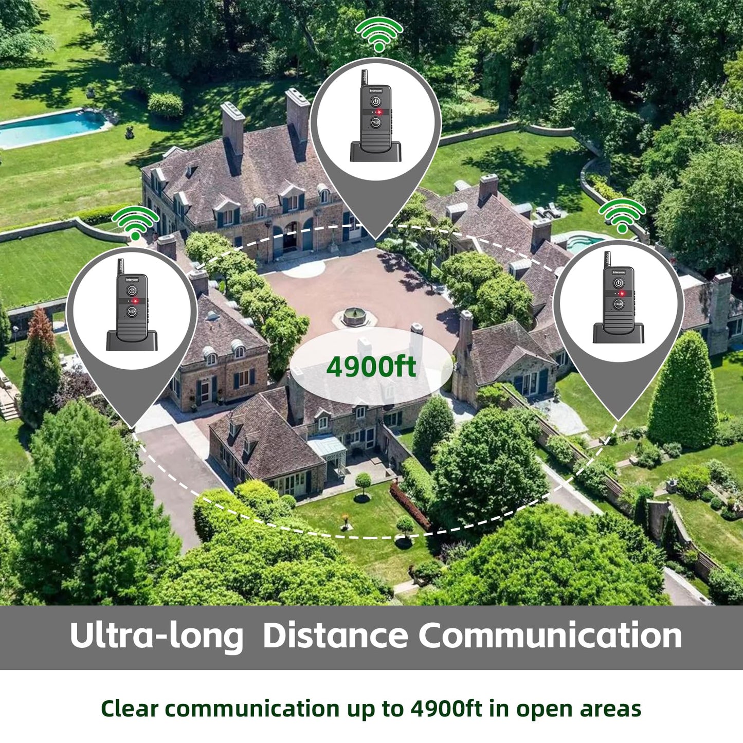 PANDAAR Two-Way Real-time Intercom, Intercoms Wireless for Home 4900ft Long Range, Room to Room Communication System for Elderly, Wireless Intercom System for Home Business Office, 2 Pack