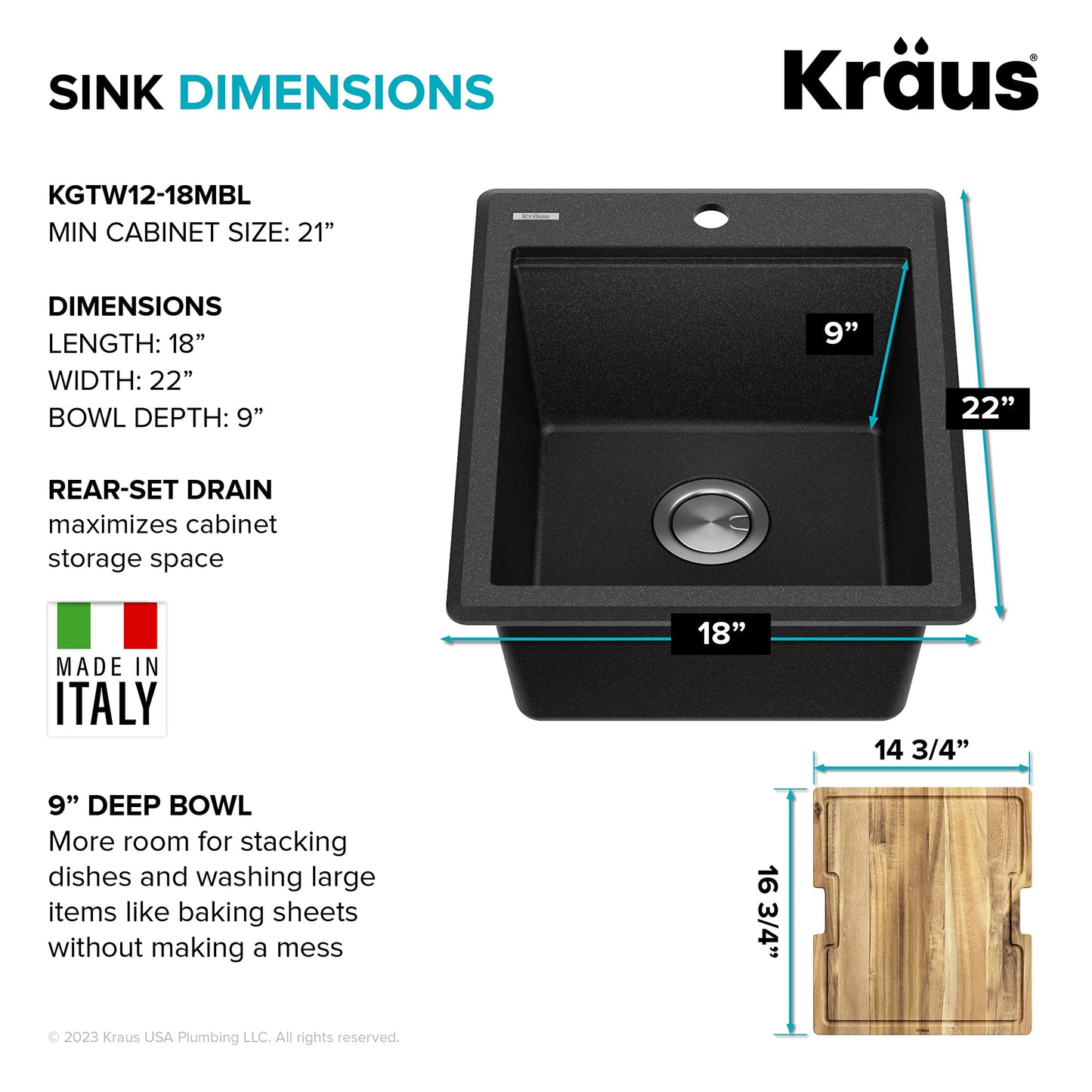 KRAUS Bellucci 18-inch Granite Workstation Drop In Top Mount Single Bowl Kitchen Sink in Metallic Black with Accessories, KGTW12-18MBL