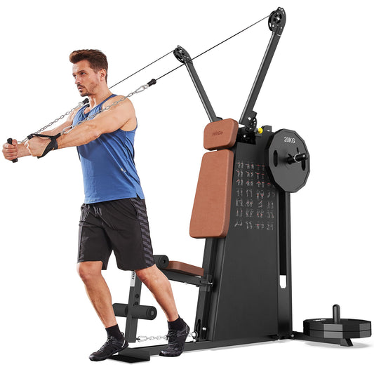 Multi Functional Home Gym Machine, All in One Compact Fitness Station with Pulley System for Shoulder, Leg, LAT Pulldown and Rowing, Space Saving Plate Loaded Strength Training Equipment
