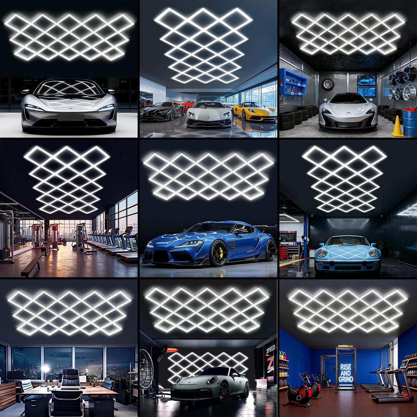 Ofenrd Hexagon Garage Lights 23 Hex Super Bright Led Honeycomb Lights New Updated Diamond Commercial Lighting for Garage Car Detailing Barber Shop Gym Warehouses Basement.