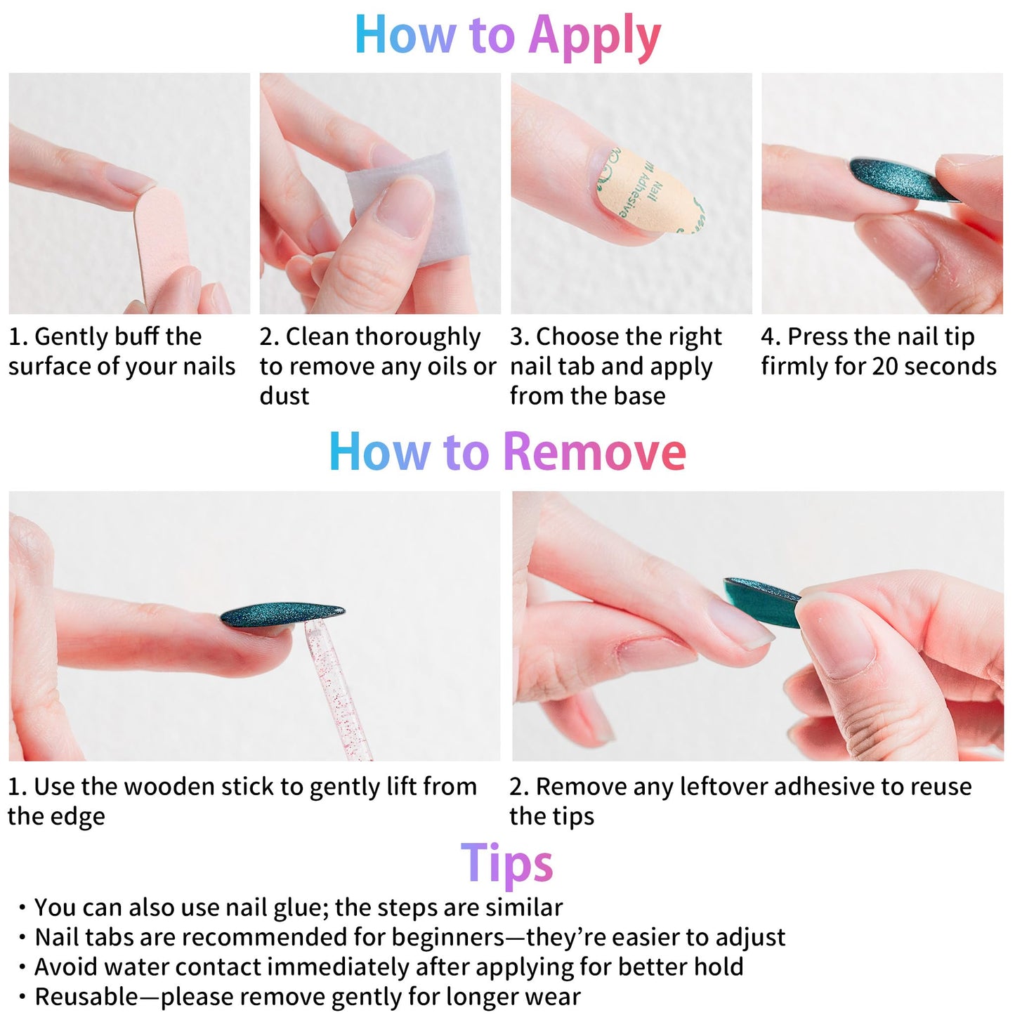 Sun&Beam Nails Handmade Press-on Long Coffin Ballerina Red Blue Hand-Painted Summer Glam Design Fashion False Nail Tips 10 Pcs Set (#270 M)
